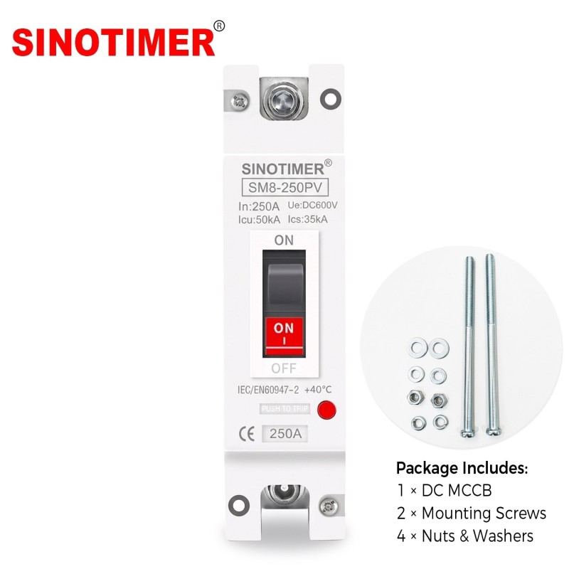 Siguranta automata DC PV SINOTIMER SM8-250PV, 250A, 1P, 600V DC, disjunctor fotovoltaic, protectie suprasarcina si scurtcircuit